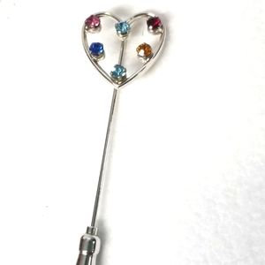 Anson Sterling silver heart stick pin w/ rhinestones